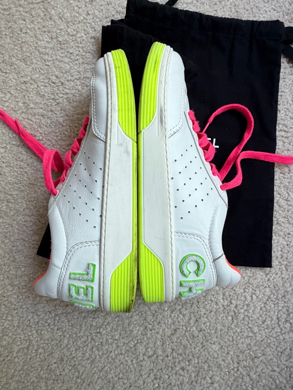 Chanel White and Neon Sneakers - Picture 3 of 7